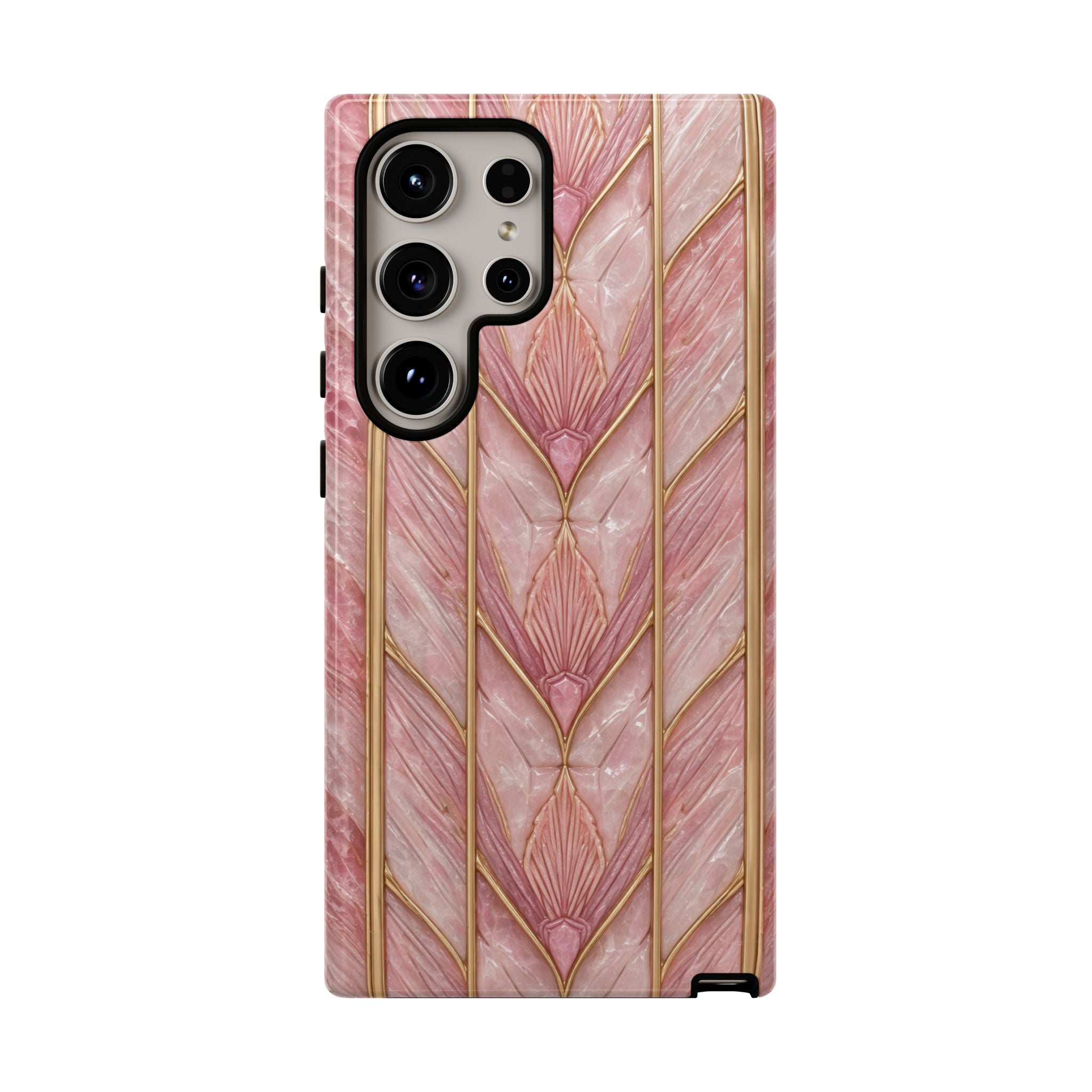 Shell Spell™ Blush Deco Phone Case – Pink Marble Art Deco Protective Case with Gold Detail