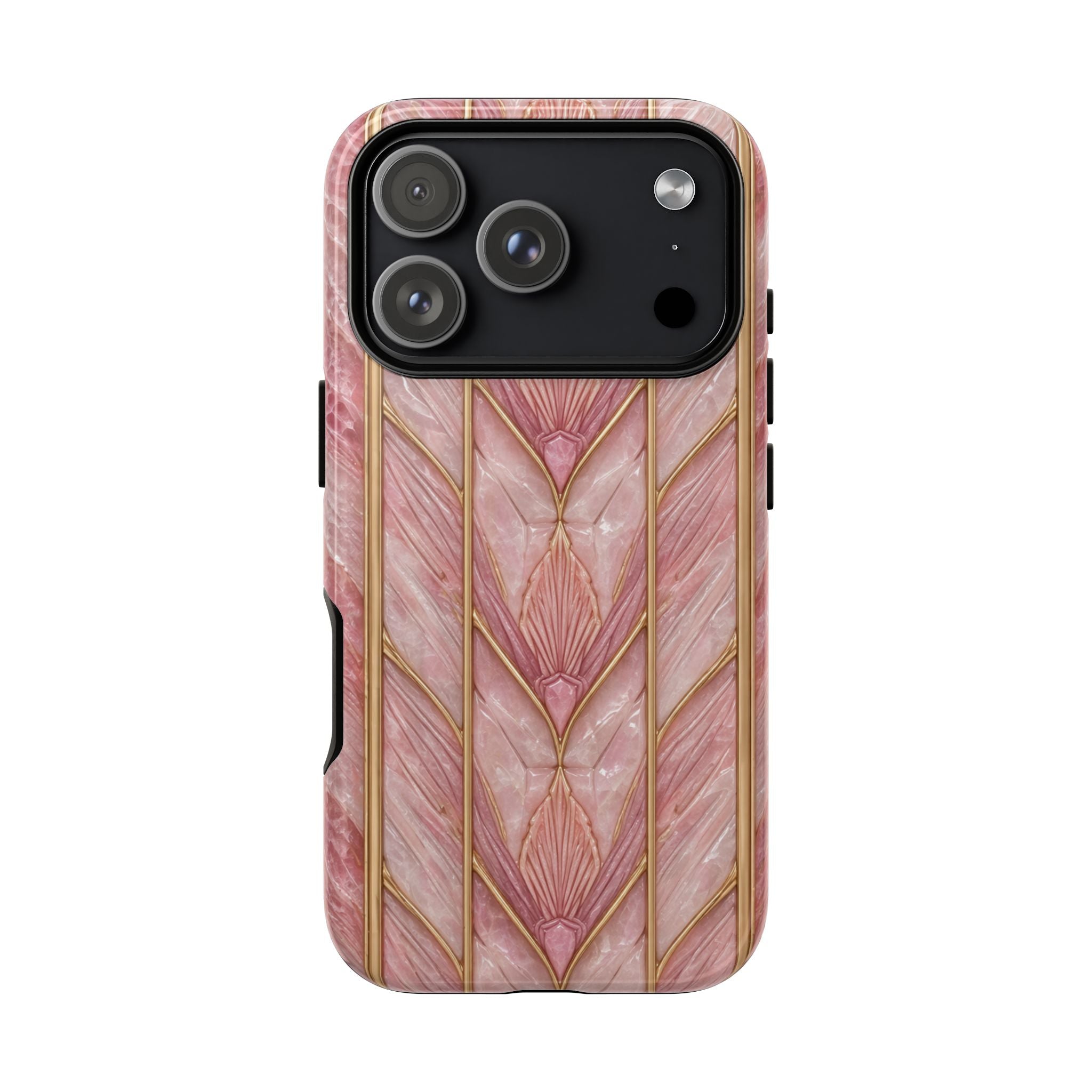 Shell Spell™ Blush Deco Phone Case – Pink Marble Art Deco Protective Case with Gold Detail