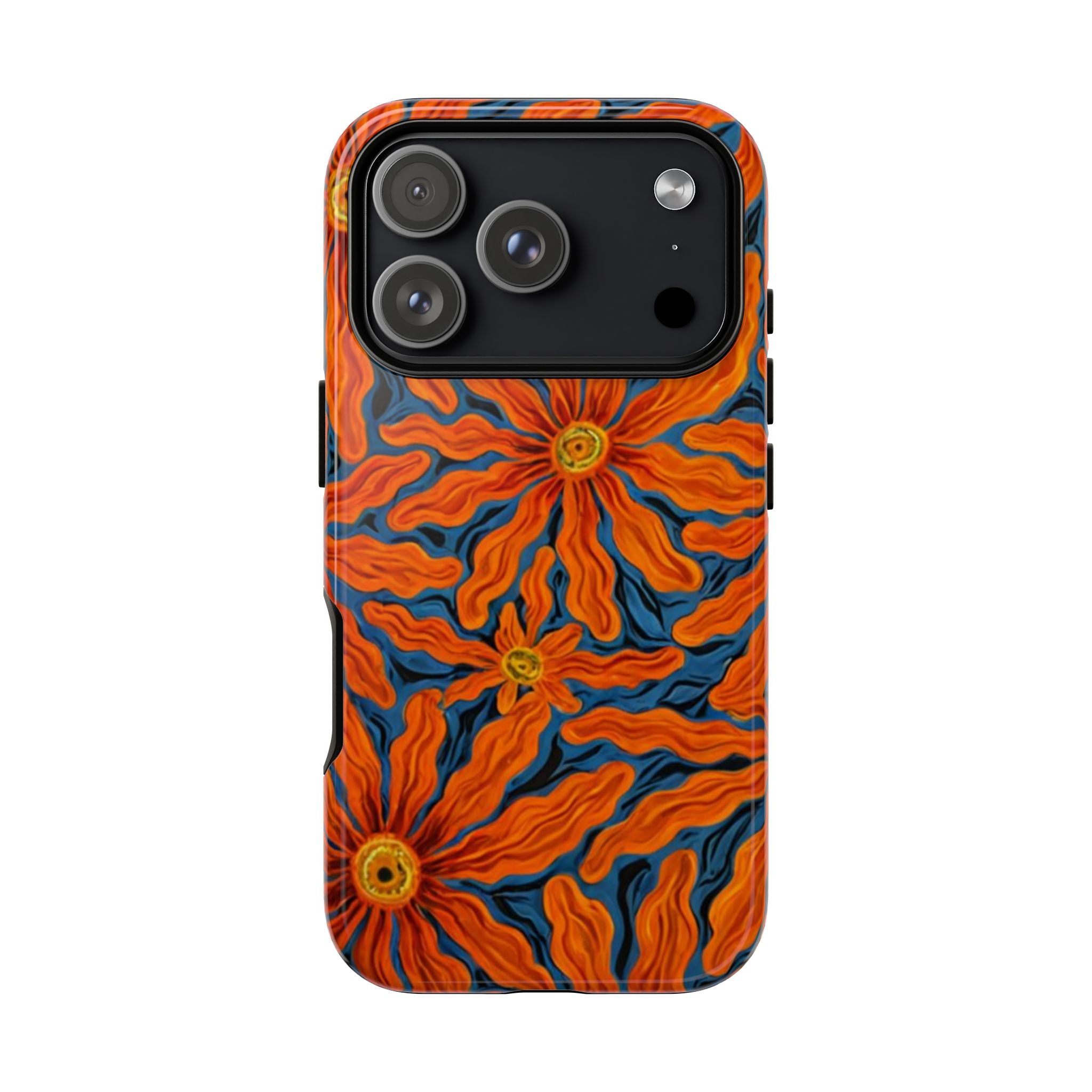 Electric Bloom™ Tangerine Fever Phone Case – Retro Psychedelic Floral Protective Case