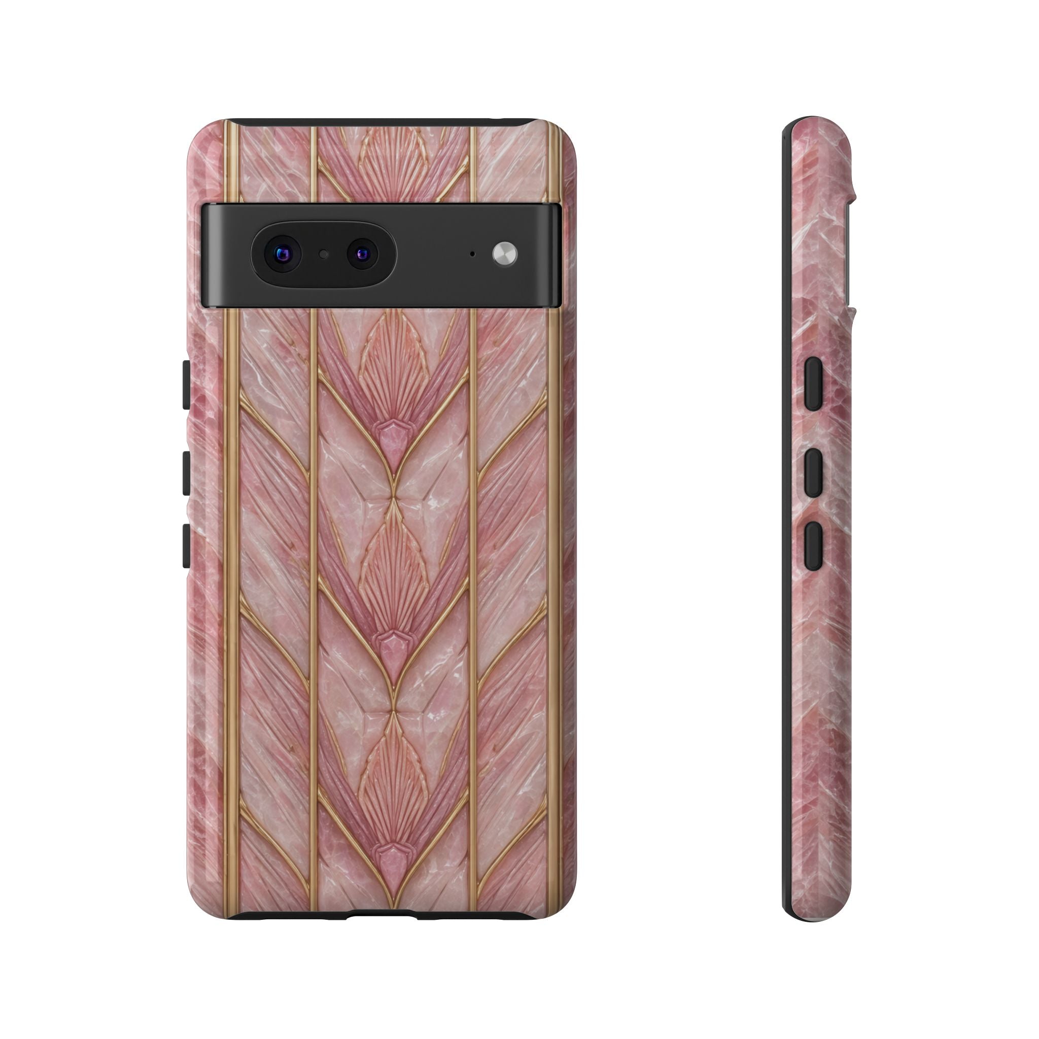 Shell Spell™ Blush Deco Phone Case – Pink Marble Art Deco Protective Case with Gold Detail