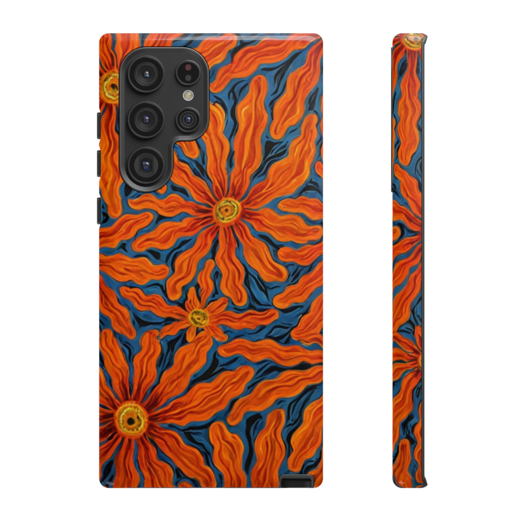 Electric Bloom™ Tangerine Fever Phone Case – Retro Psychedelic Floral Protective Case