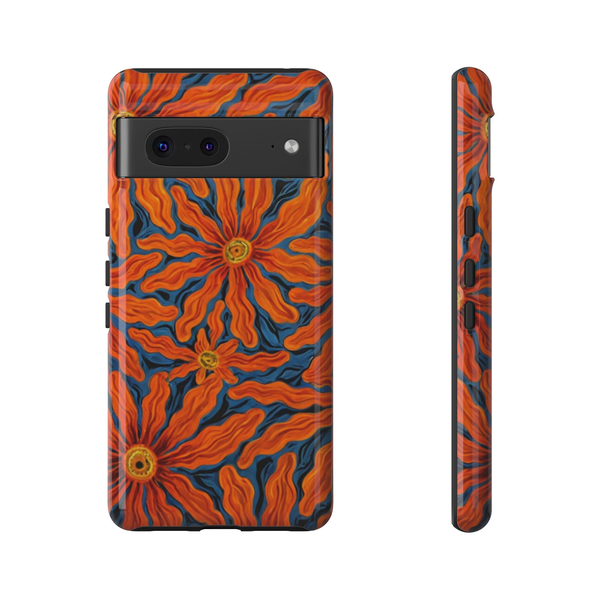 Electric Bloom™ Tangerine Fever Phone Case – Retro Psychedelic Floral Protective Case