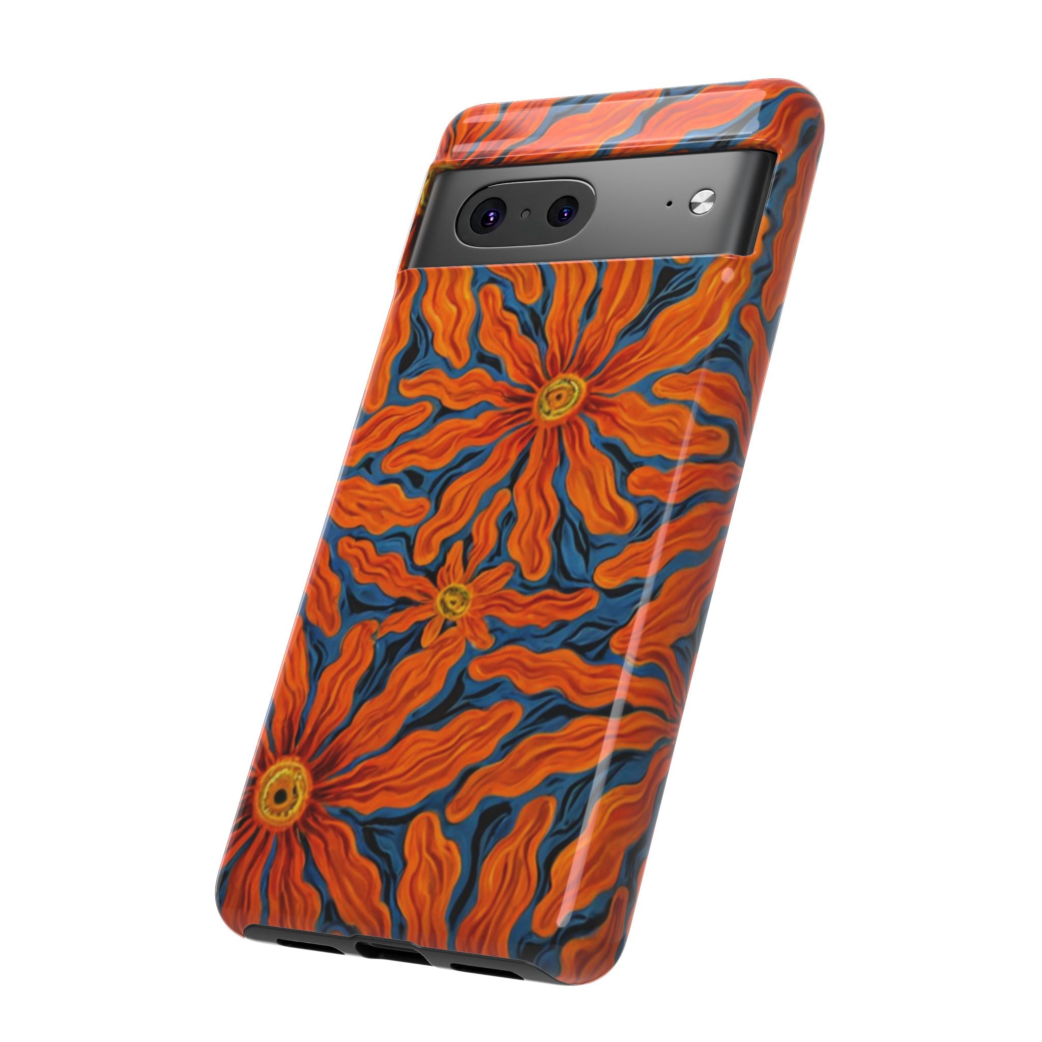 Electric Bloom™ Tangerine Fever Phone Case – Retro Psychedelic Floral Protective Case