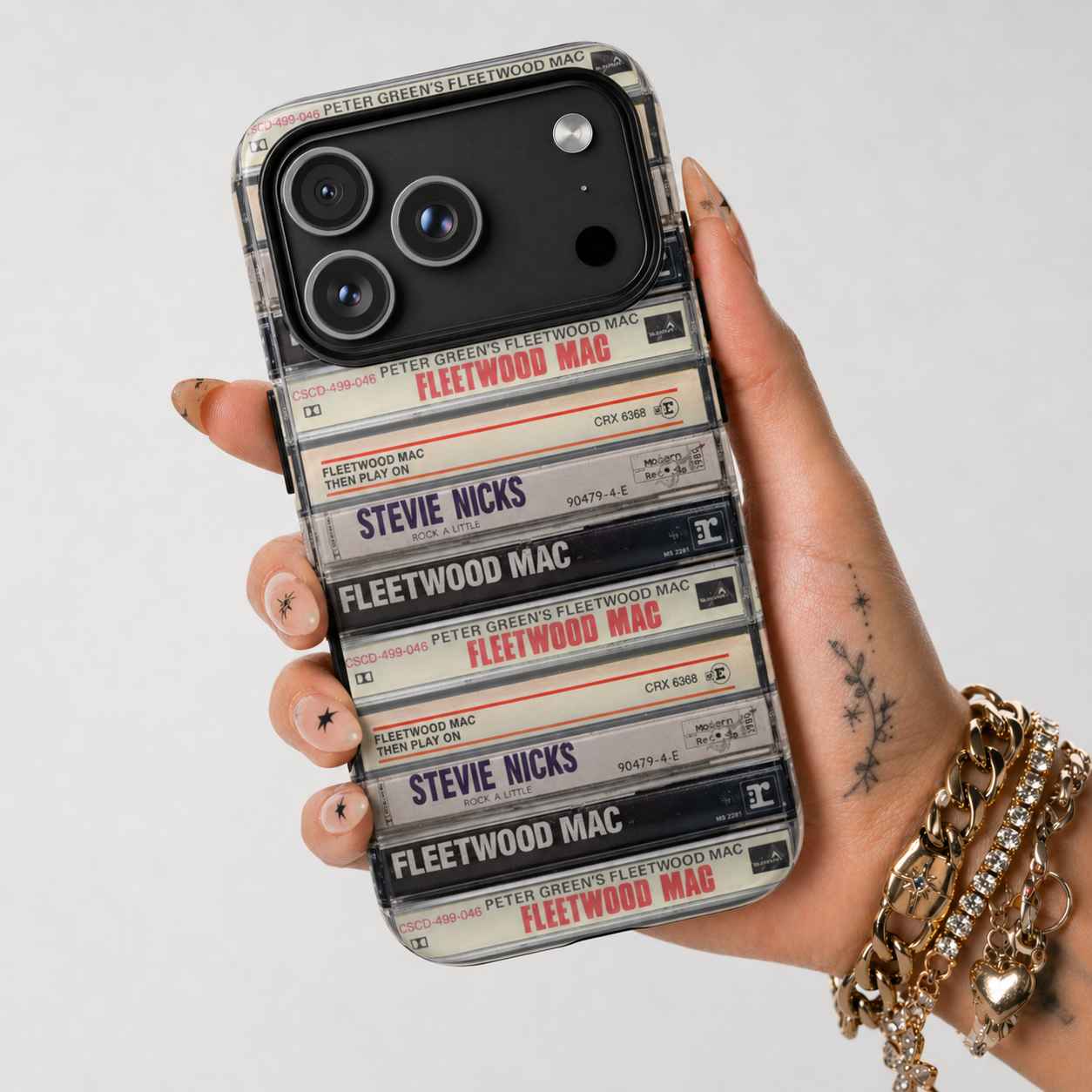 Fleetwood Mac & Stevie Nicks Cassette Stack Phone Case – Vintage Rock Aesthetic Retro Music Case
