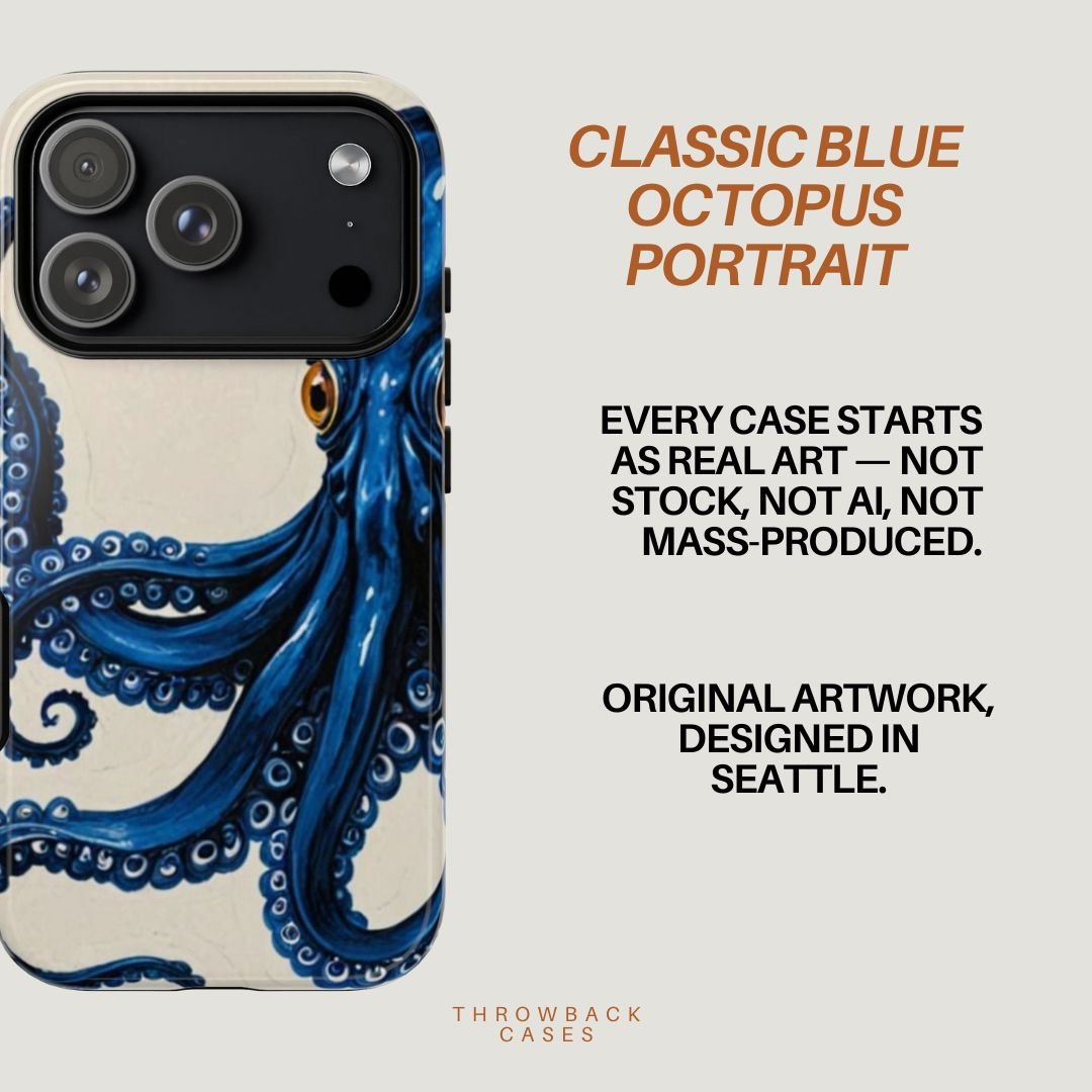 Classic Blue Octopus Portrait - Throwbackcases