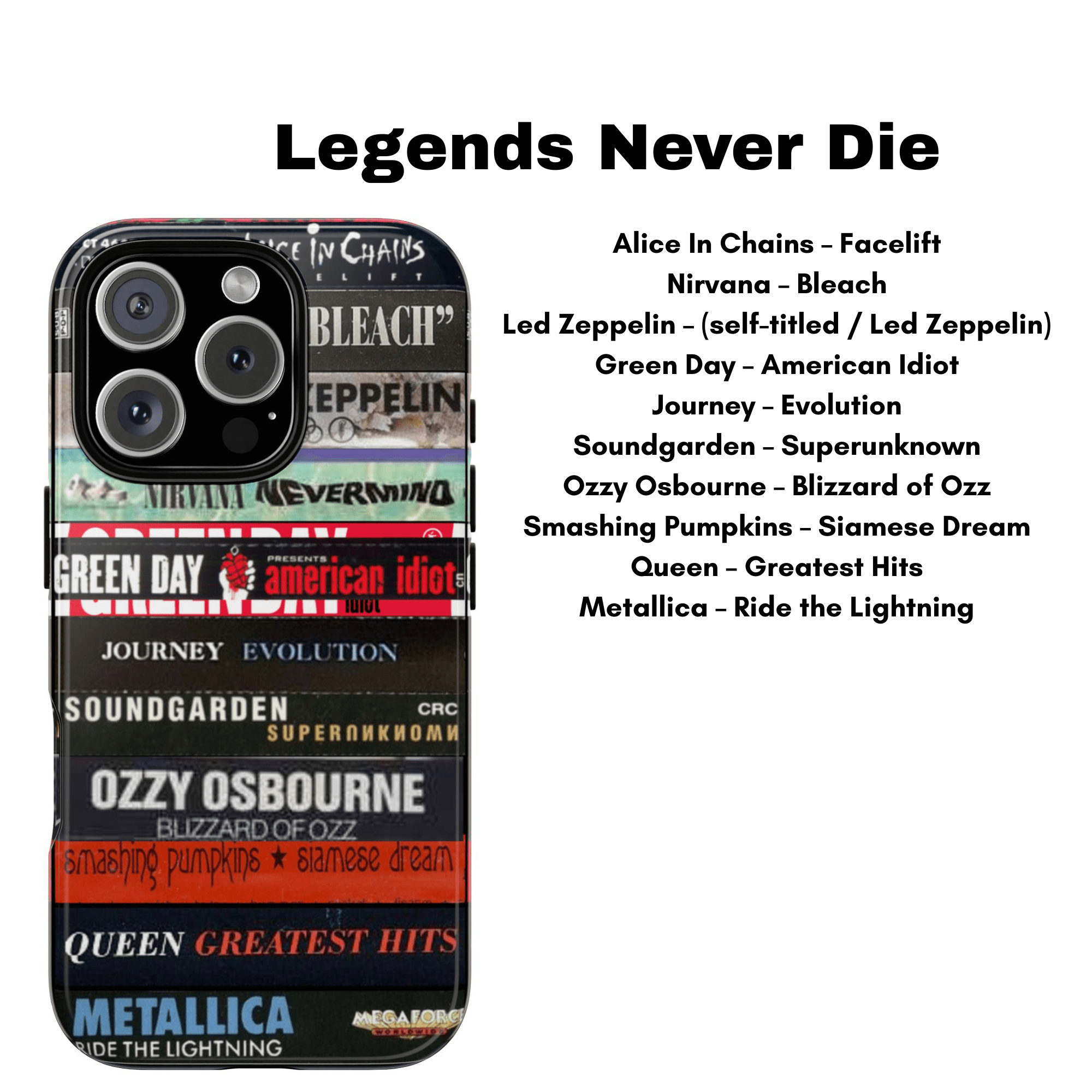 Legends Never Die: Classic Rock Cassette Stack Phone Case - Throwbackcases